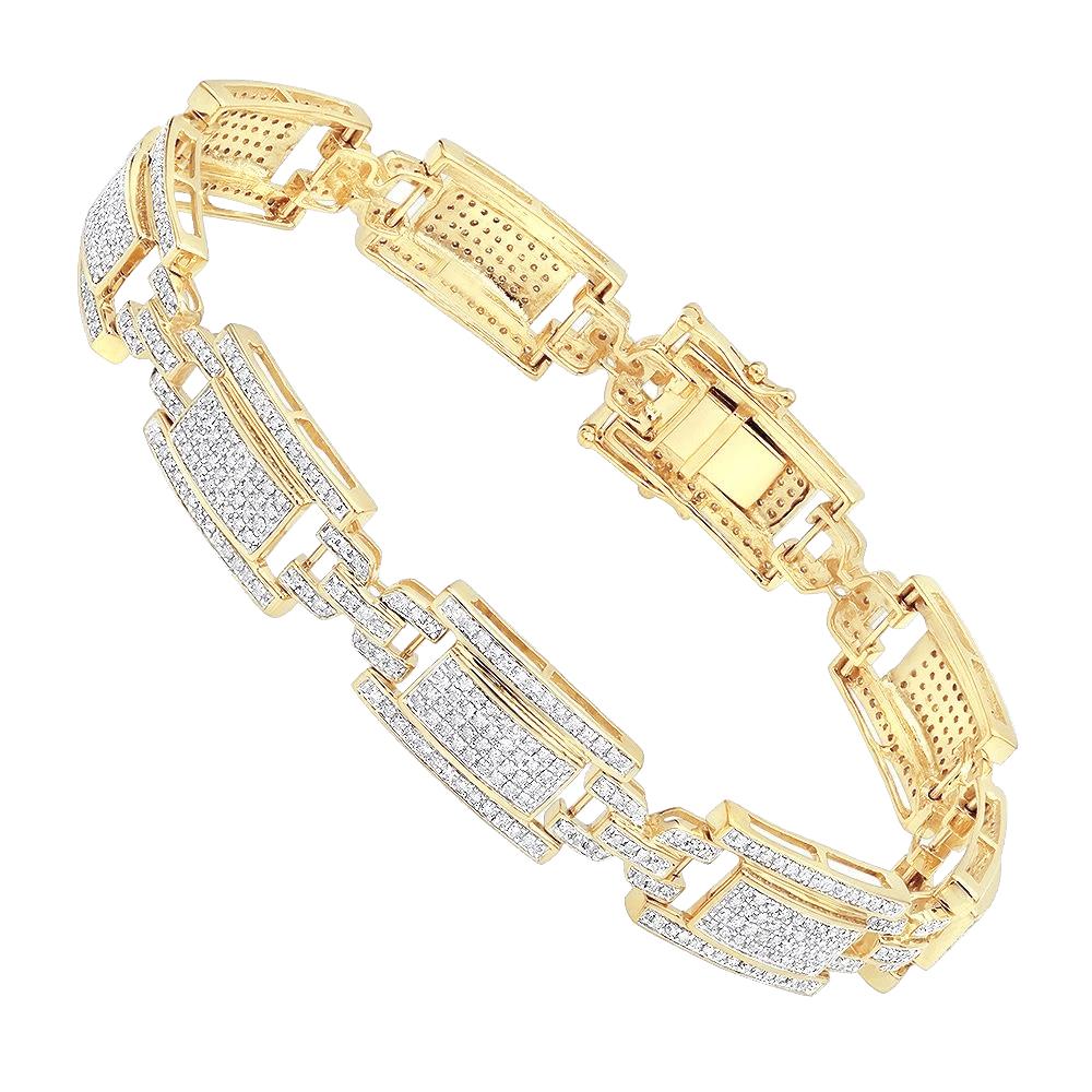 Herren Gliederarmband Rundschliff 14 Karat Echt Diamanten Gelbgold 14K