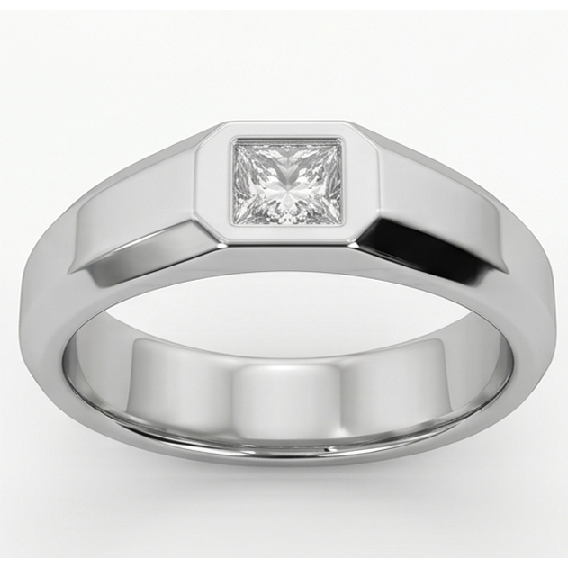Herren Ring Prinzessin Schliff Aus der Erde Abgebauter Natürlicher Diamant Weiß Gold