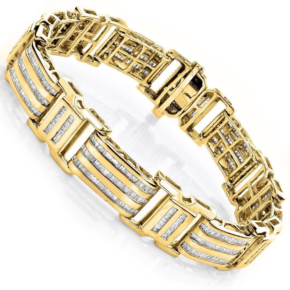 Herrenarmband 9.10 Karat Lünette Set Baguette Echt Diamant Gelbgold 14K