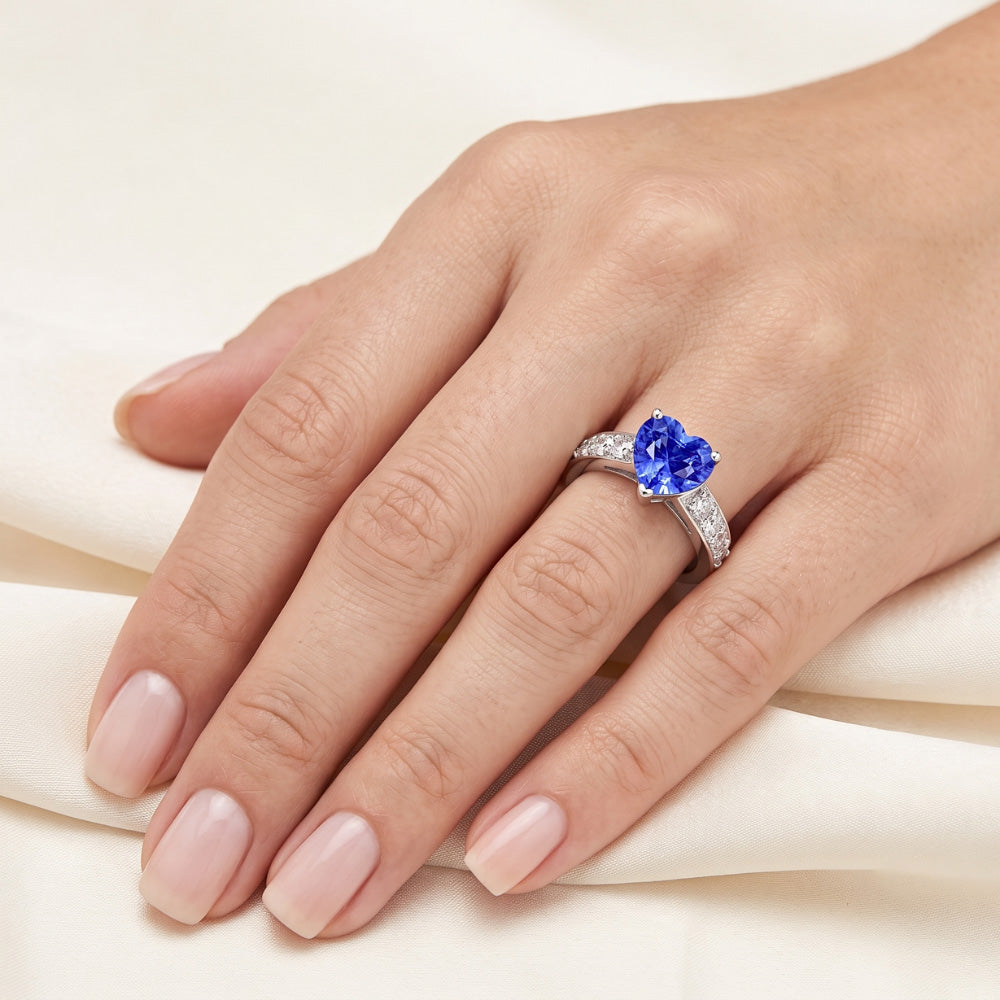 Herz-Edelstein-Ceylon-Saphir-Ring & Akzentdiamanten 3,50 Karat