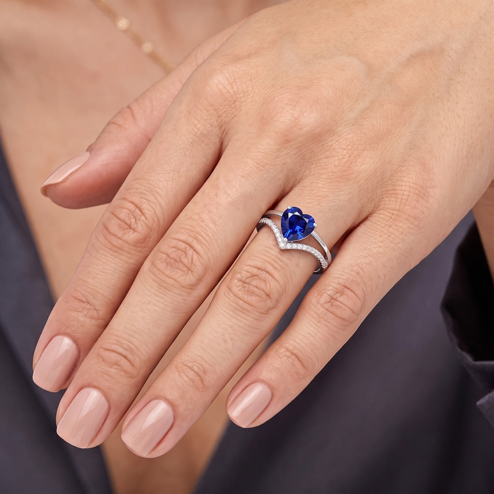 Herz Natürlicher Diamant ( nicht im Labor gezüchtet ) Schmuck Hellblauer Saphir Ring 2 Karat Gold 14K