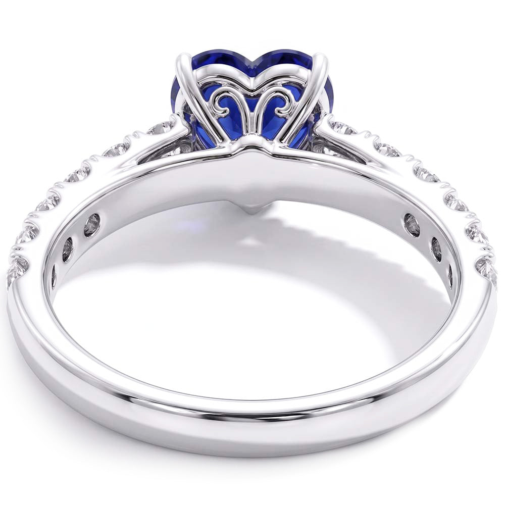 Herz-Saphir-Edelstein-Ring & Doppelpavé-Natürlicher Diamant ( nicht im Labor gezüchtet )-Akzente 3,50 Karat