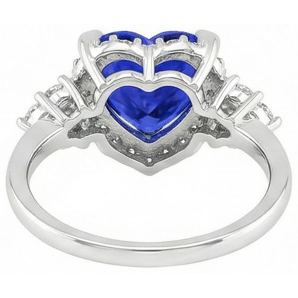 Herz Sri Lanka Saphir Runde Aus der Erde Abgebauter Natürlicher Diamanten 8.26 ct. Ring Gold Weiß 14K