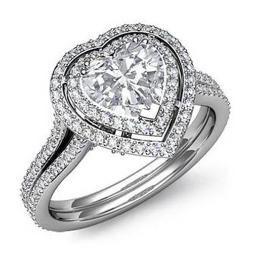 Herz und runder Doppelhalo-Echt-Diamantring 6,55 Karat Weißgold