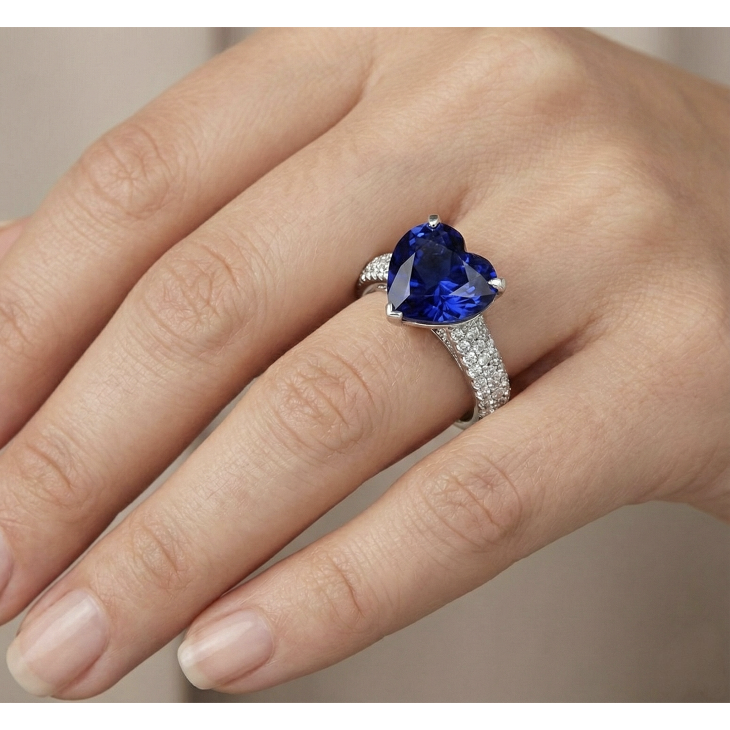 Herz Blauer Saphir Natürlicher Diamant ( nicht im Labor gezüchtet )ring 5 Karat Weißgold Schmuck