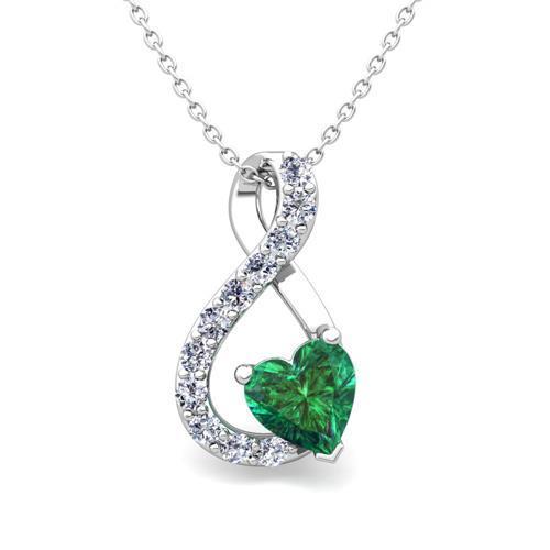 Herzform grüner Smaragd & runder Aus der Erde Abgebauter Natürlicher Diamant Anhänger Halskette 5.70 ct.