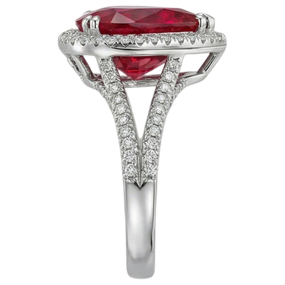Herzschliff 7.75 Karat Roter Rubin Aus der Erde Abgebauter Natürlicher Diamantring Weißgold 14K
