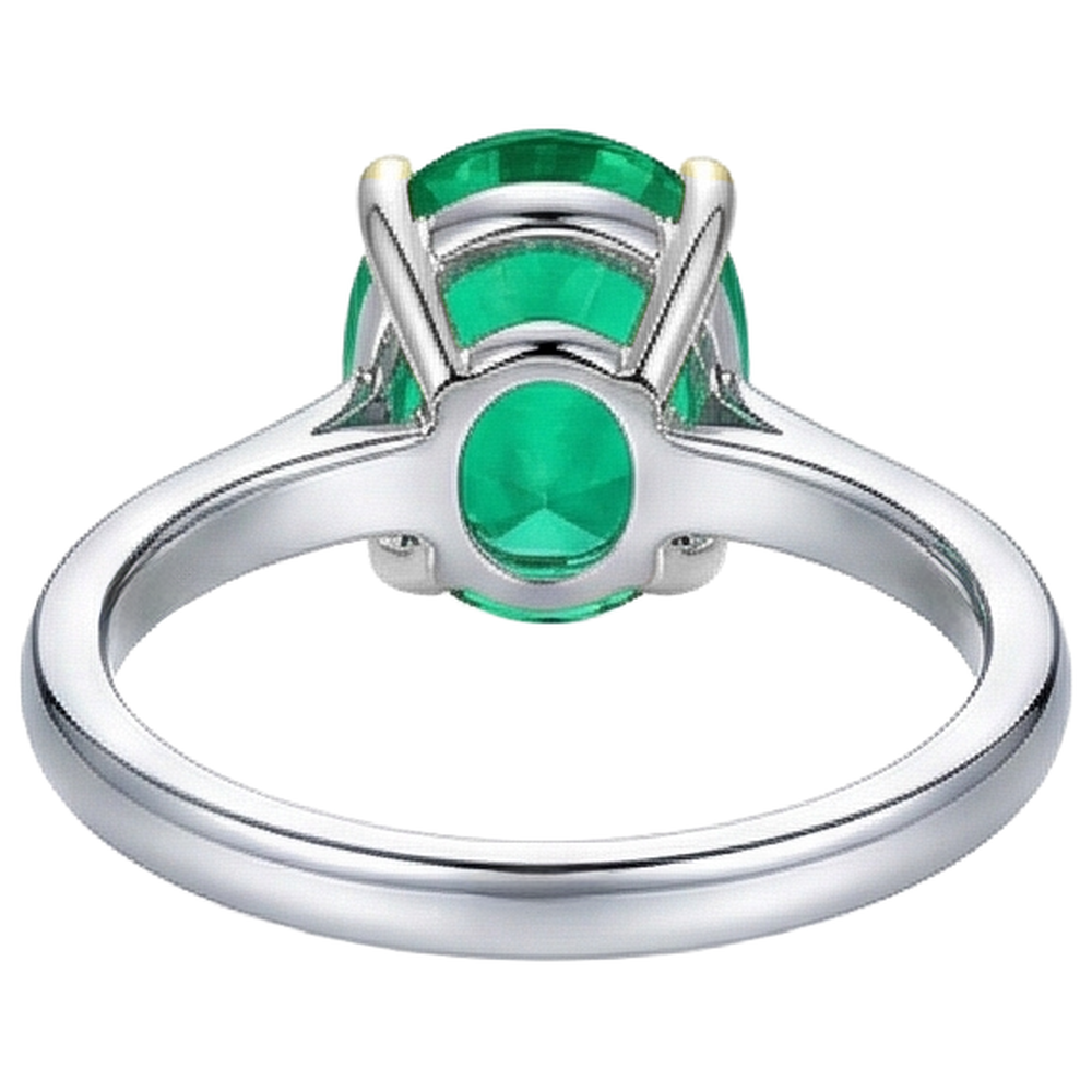 Smaragd Oval Edelstein-Ring in Zweifarbiges 14K Gold – Rückansicht