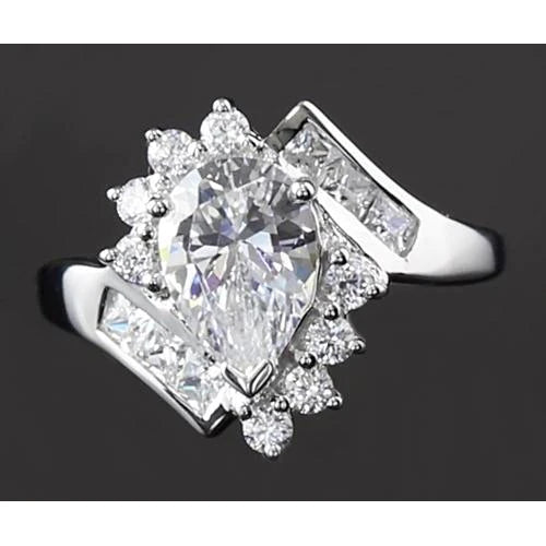 Ineinandergreifender Verlobungsring 2,50 Karat Birnen Echt diamant Weißgold 14K