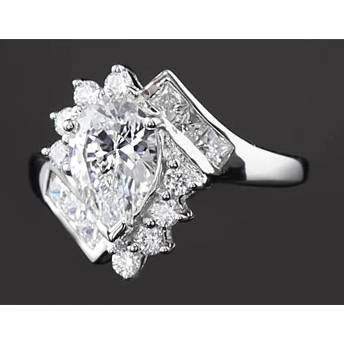 Ineinandergreifender Verlobungsring 2,50 Karat Birnen Echt diamant Weißgold 14K
