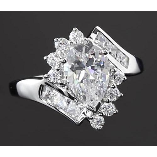 Ineinandergreifender Verlobungsring 2,50 Karat Birnen Echt diamant Weißgold 14K