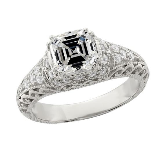 Jahrgang Stil Asscher Echt Diamant-Verlobungsring Filigran 4.50 Karat