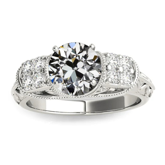 Jahrgang Stil Runder Altschliff Echt Diamantring Gold 3.25 Karat