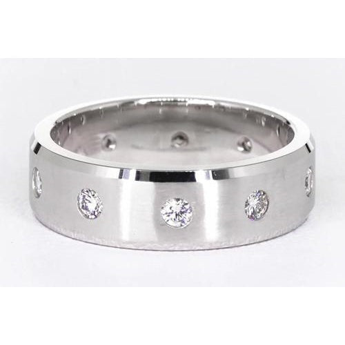 Jubiläum Band Mit Satin Finish Echt Runde Diamanten Weiß Gold 14K
