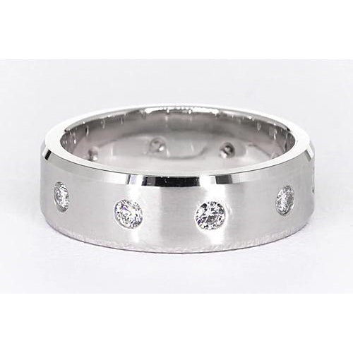 Jubiläum Band Mit Satin Finish Echt Runde Diamanten Weiß Gold 14K