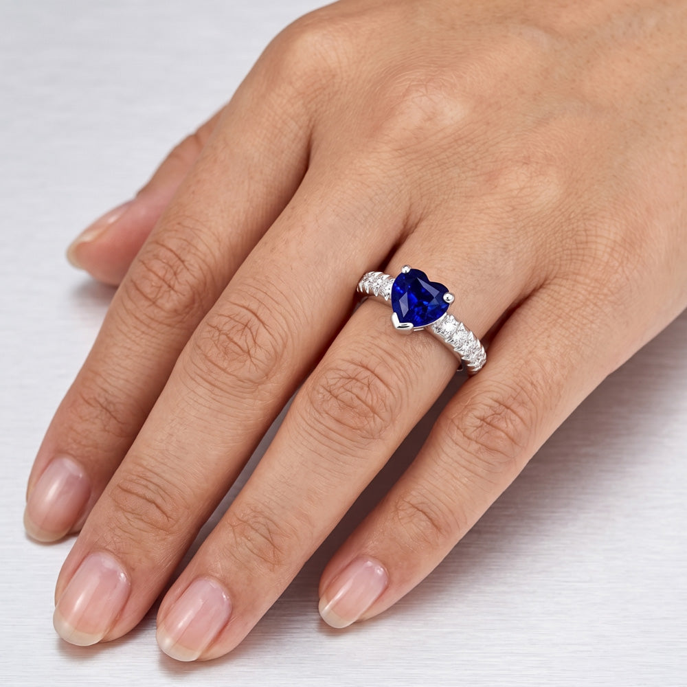 Jubiläums-Edelstein-Ring Herz Saphir mit Natürlicher Diamant ( nicht im Labor gezüchtet )akzenten 2 Karat