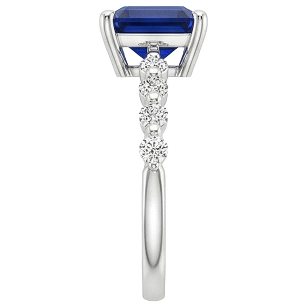 Jubiläumsring Princess Blue Saphir Solitaire mit Akzenten 4 Karat