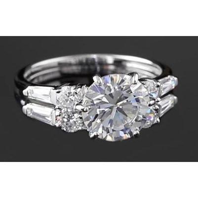 Jubiläumsring Rund & Baguette Echt Diamanten 4,50 Karat Weißgold 14K