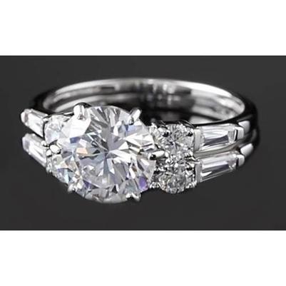Jubiläumsring Rund & Baguette Echt Diamanten 4,50 Karat Weißgold 14K