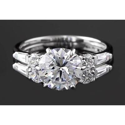 Jubiläumsring Rund & Baguette Echt Diamanten 4,50 Karat Weißgold 14K