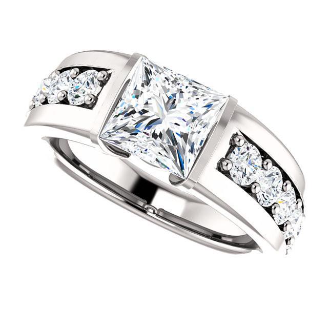 Jubiläumsring mit Prinzessin und rundem Natürliche Diamanten 2,41 Karat Weißgold 14K