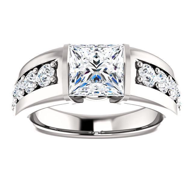 Jubiläumsring mit Prinzessin und rundem Natürliche Diamanten 2,41 Karat Weißgold 14K