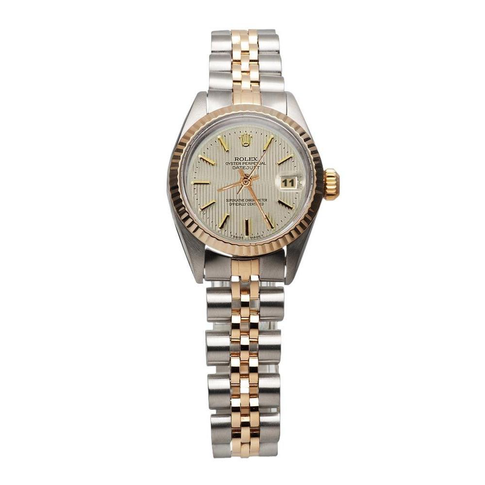 Jubilee-Armband aus Roségold, weiße Stick Betrachten, Rolex Date Just