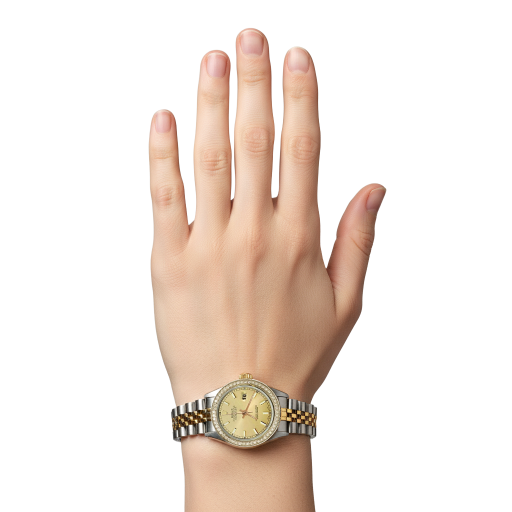 Jubilee-Uhr aus Edelstahl und Gold mit Diamant-Lünette und Zifferblatt aus stabförmigem Rolex-Datum P2