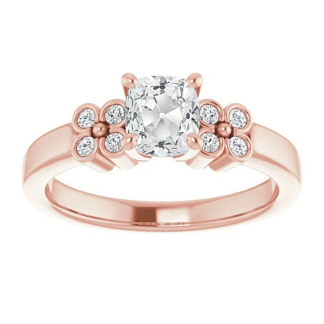 Kissen Alter Minenschliff Echt Diamant Ehering Blumenstil 4 Karat