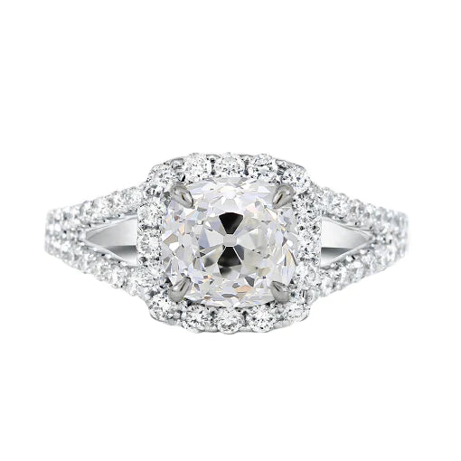 Kissen Altschliff Echt Diamant Halo Ring Split Shank 2.75 Karat
