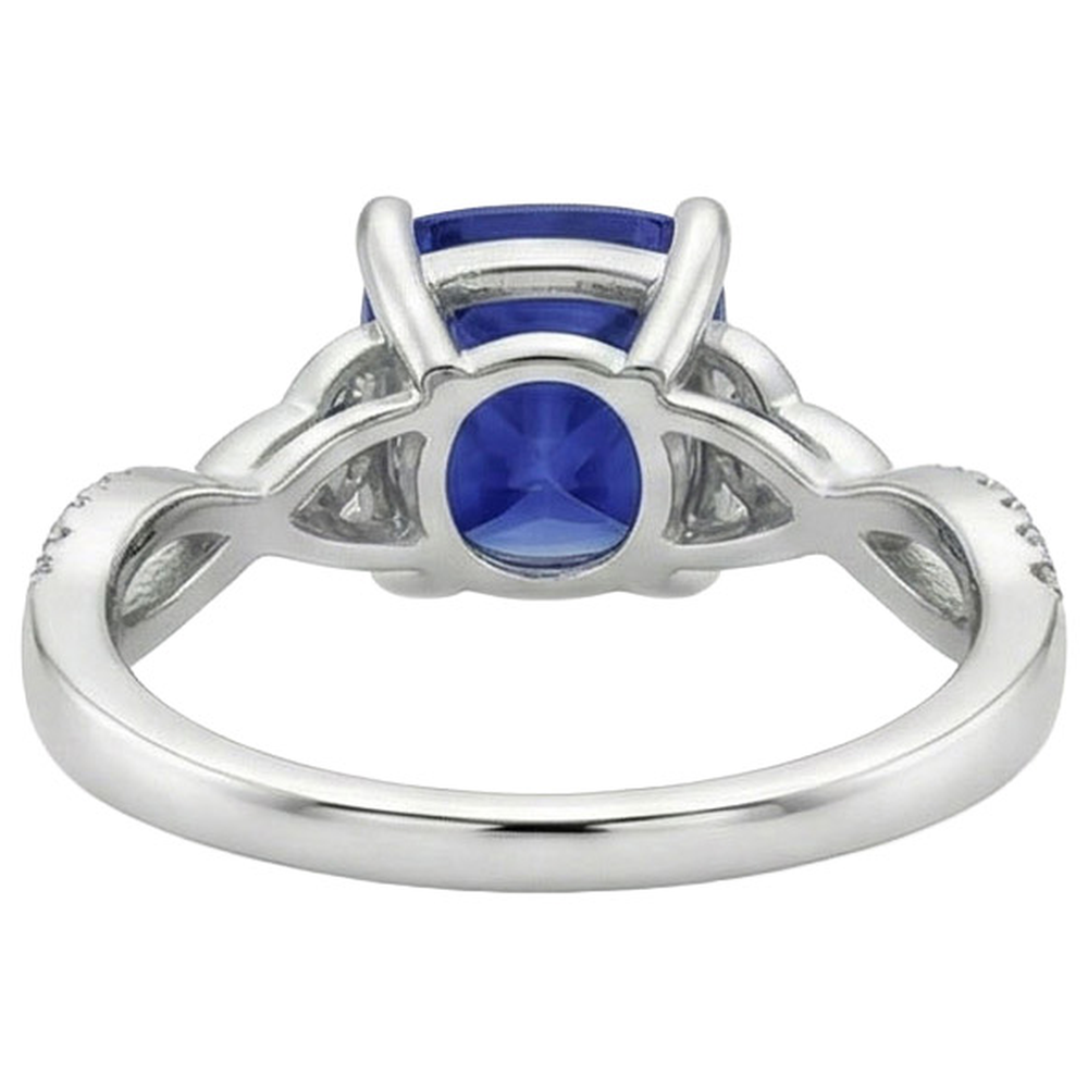 Kissen Blauer Ceylon Saphir Und Aus der Erde Abgebauter Natürlicher Diamant Edelstein Ring 3,25 Karat