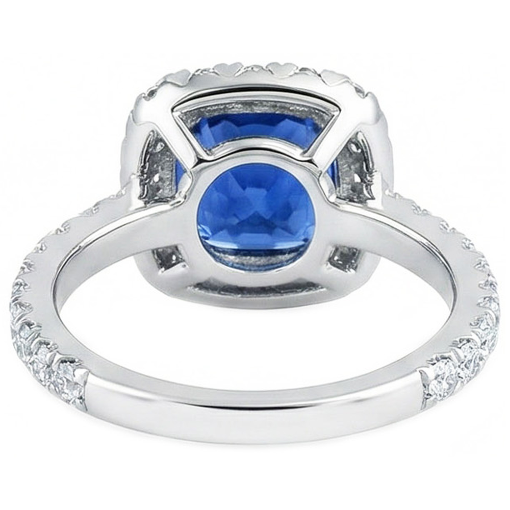 Kissen Ceylon Blue Sapphire mit Aus der Erde Abgebauter Natürlicher Diamanten 2.50 ct. Ring
