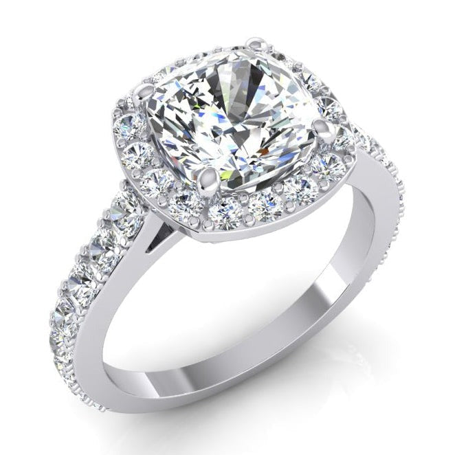 Kissen-Halo-Echt Aus der Erde Abgebauter Natürlicher Diamantring aus Weißgold