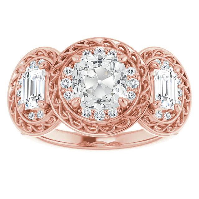 Kissen Halo Ring Old Mine Cut Echt Diamant Krappen Set Filigran 10.50 Karat