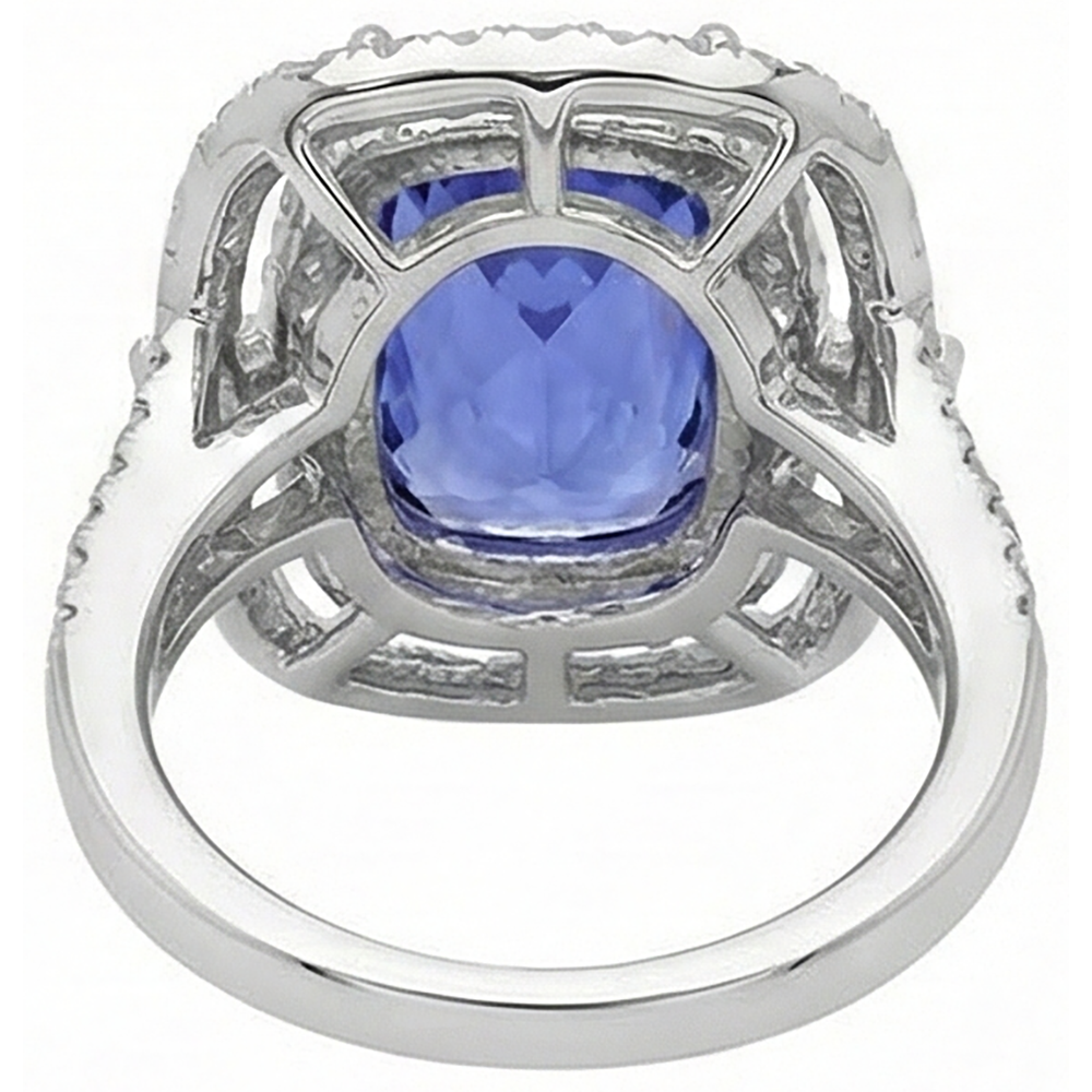 Kissen Tansanit & Aus der Erde Abgebauter Natürlicher Diamant 7 Karat Halo Fancy Ring Gold Weiß 14K