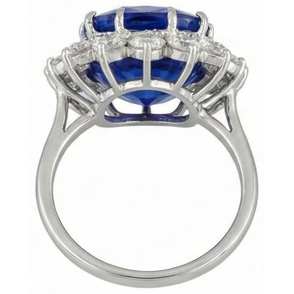 Kissen Tansanit mit runden Aus der Erde Abgebauter Natürlicher Diamanten 5 Karat Ring Neu Weißgold 14K