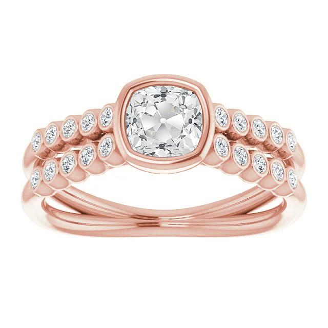 Kissen alter Bergmann Echt Diamant Ehering Lünette Set 4.25 Karat