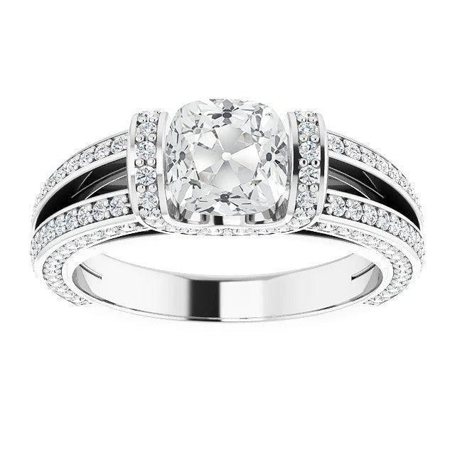 Kissen alter Bergmann Echt Diamant Ring Stangenzinke Satz Gespaltener Schaft 7.50 Karat