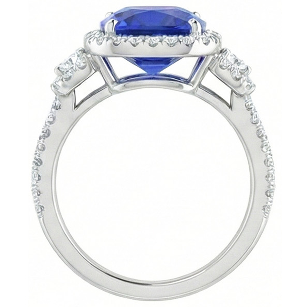 Kissenschliff srilankischer Saphir-Aus der Erde Abgebauter Natürlicher Diamant-Ring Weißgold 14K 5 Ct