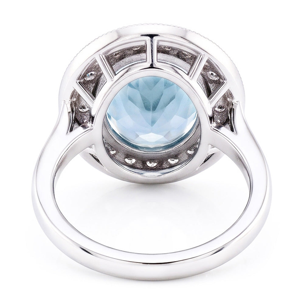 Krappen-Set 11 Kt Runder Aquamarin Und Aus der Erde Abgebauter Natürlicher Diamanten Ring Weißgold 14K