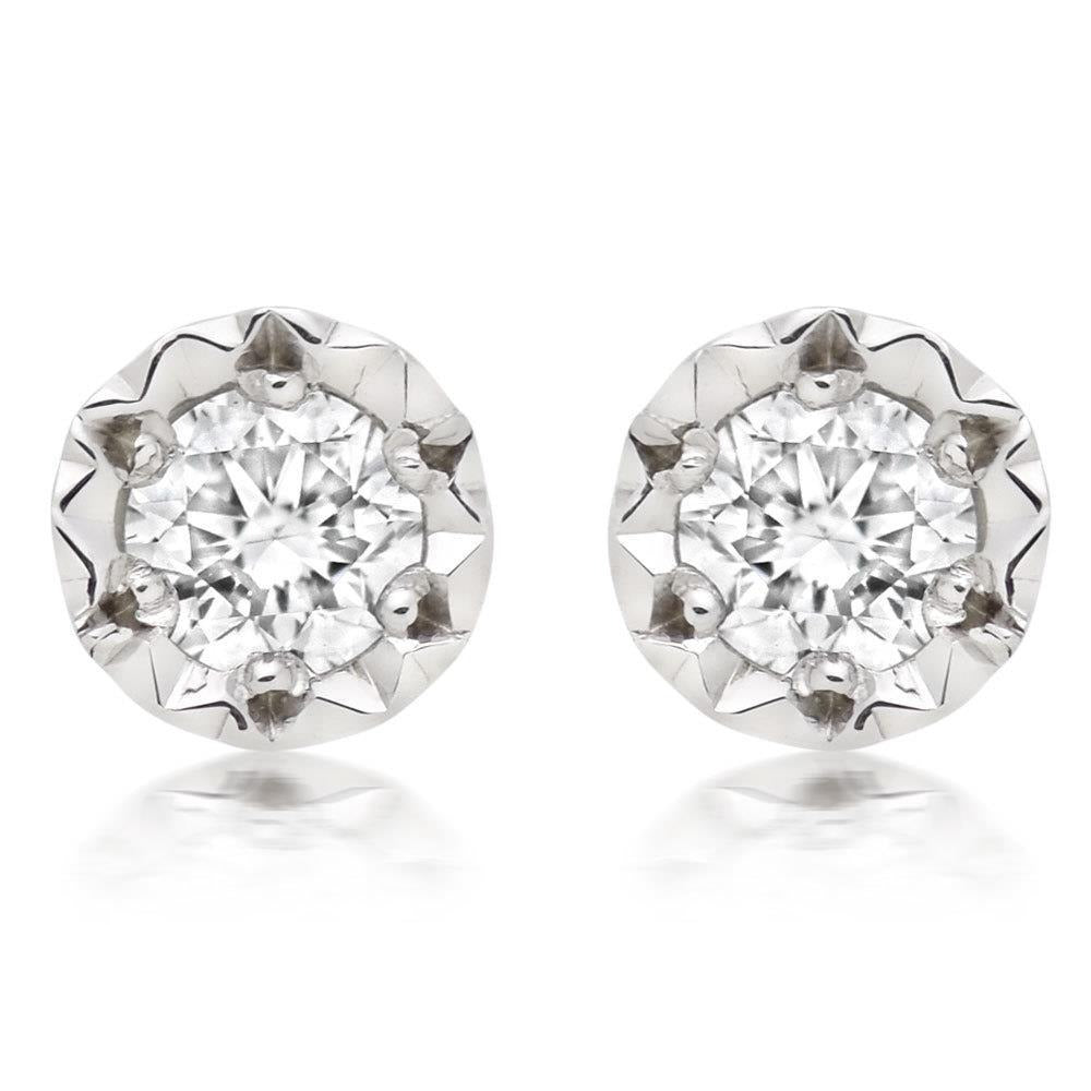 Krappenset 3 Kt Echt Aus der Erde Abgebauter Natürlicher Diamanten im Rundschliff Damen Ohrstecker Weißgold 14K