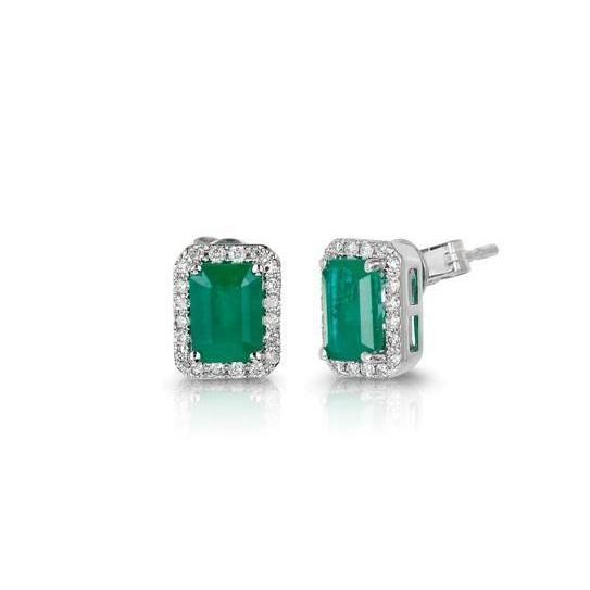 Krappenset 9 Karat Grün Smaragd Mit Diamant Ohrstecker Weißgold 14K
