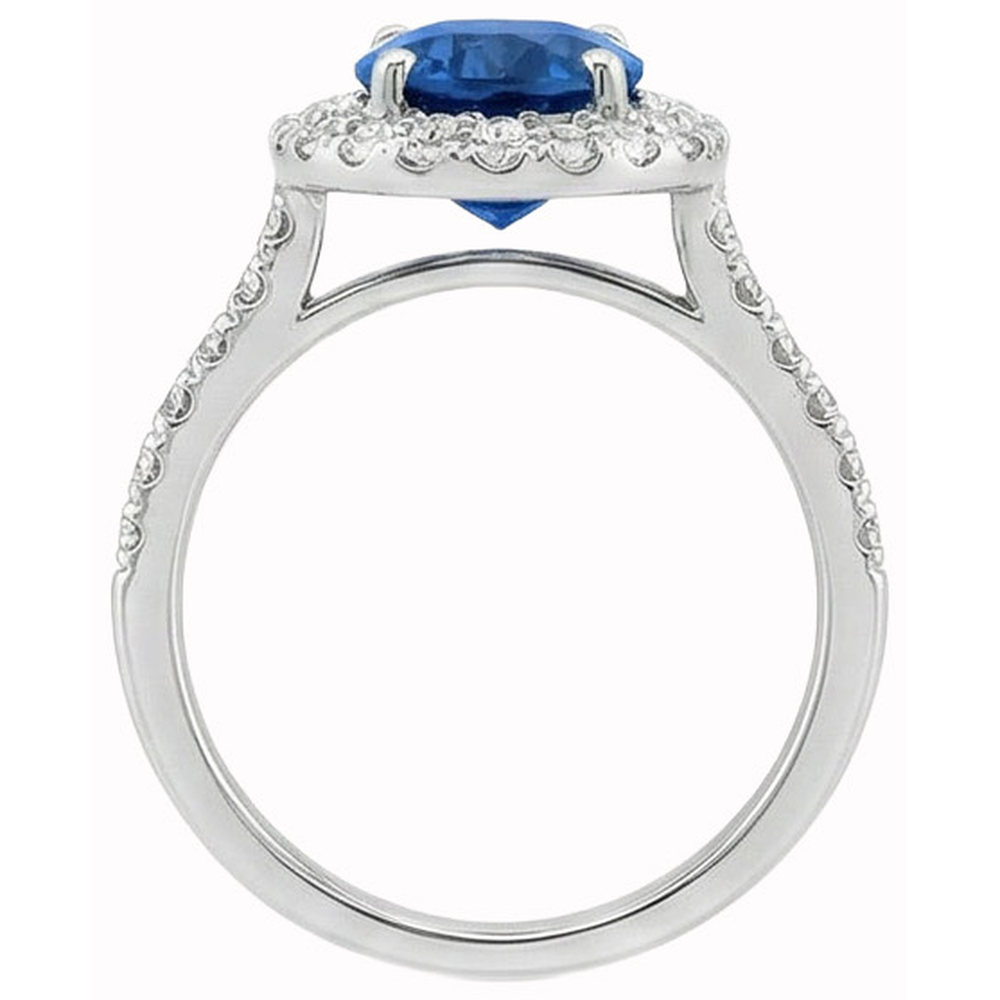 Krappenset Halo Saphir und Aus der Erde Abgebauter Natürlicher Diamanten 3.70 Karat Ring Weißgold 14K
