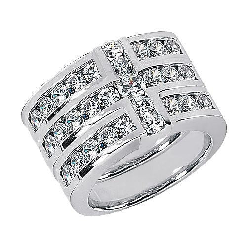 Kreuzform Damen-Echt Diamant-Ring-Band-Set 3,40 ct. Weißes Gold