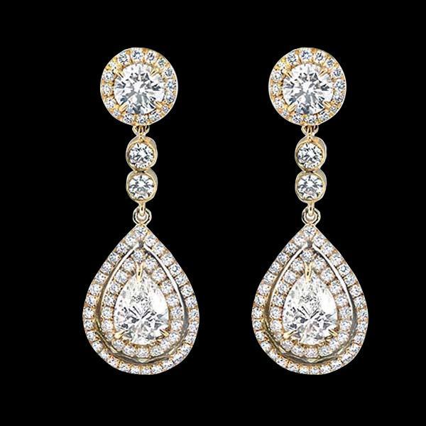 Kronleuchter-Aus der Erde Abgebauter Natürlicher Diamantohrring mit echten Aus der Erde Abgebauter Natürlicher Diamanten im Birnenschliff aus 6 Karat Gelbgold