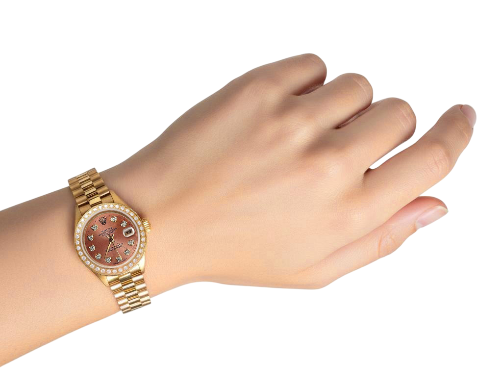 Lachsbraune Diamant-Zifferblatt-Lünette Rolex Präsidentenstil Uhr Datejust P2