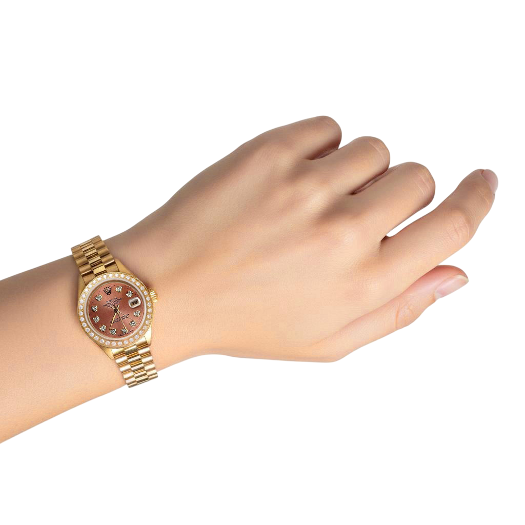 Lachsbraune Diamant-Zifferblatt-Lünette Rolex Präsidentenstil Uhr Datejust P2