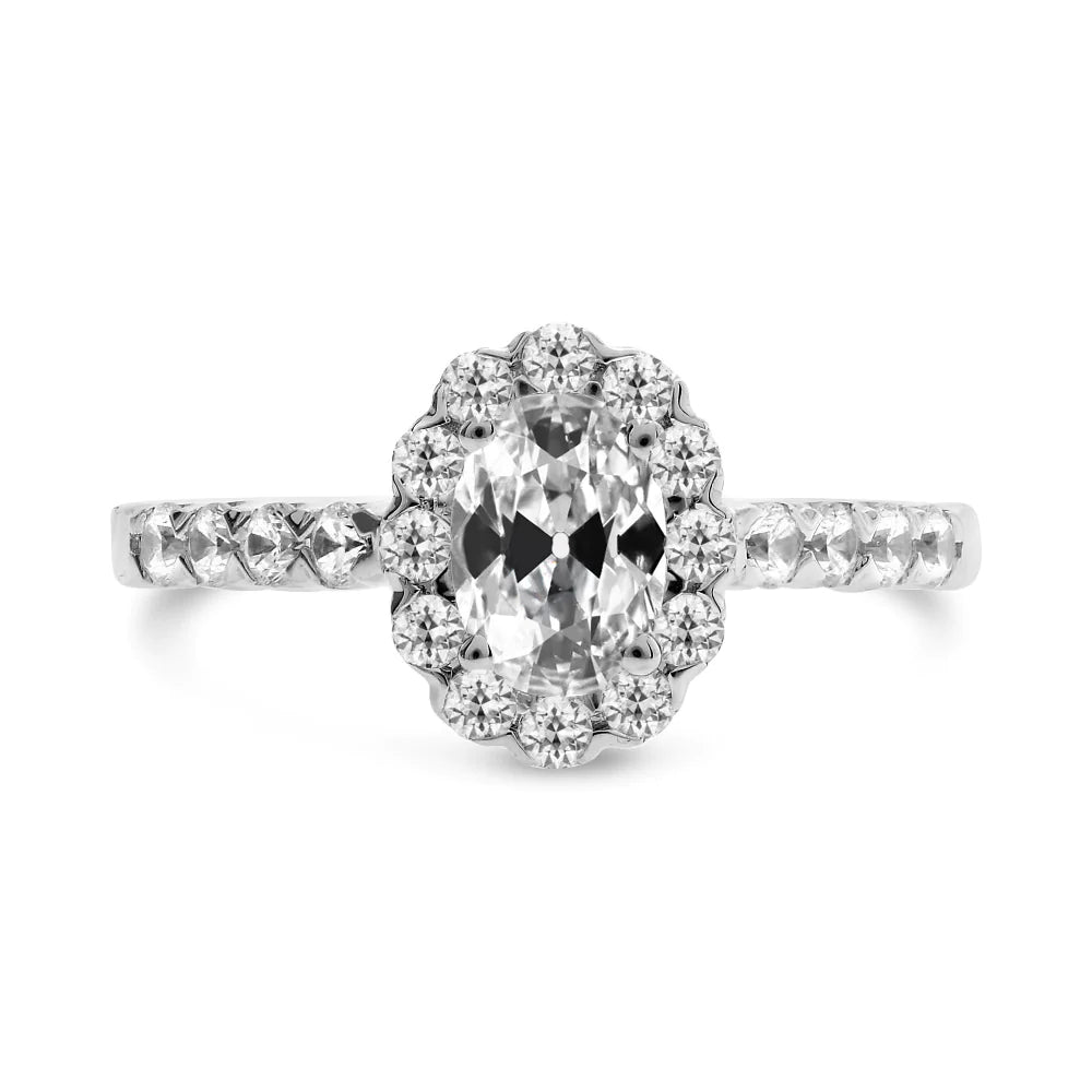 Lady's Halo Ring rund & Oval alter Bergmann Echt Diamant 5 Karat 14K Gold