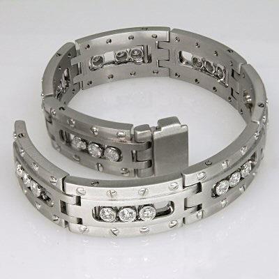 Link Herrenarmband 3.75 Karat Echt Diamanten im Rundschliff Weißgold 14K