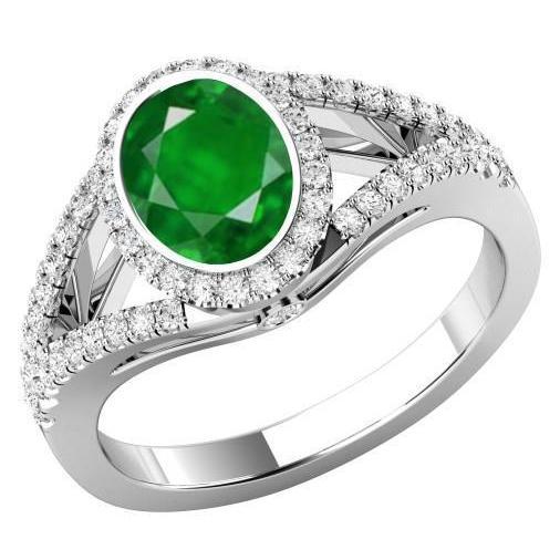 Lünette Mit Grün Smaragd Und Diamanten 4,25 Ct Jubiläumsring Weißgold